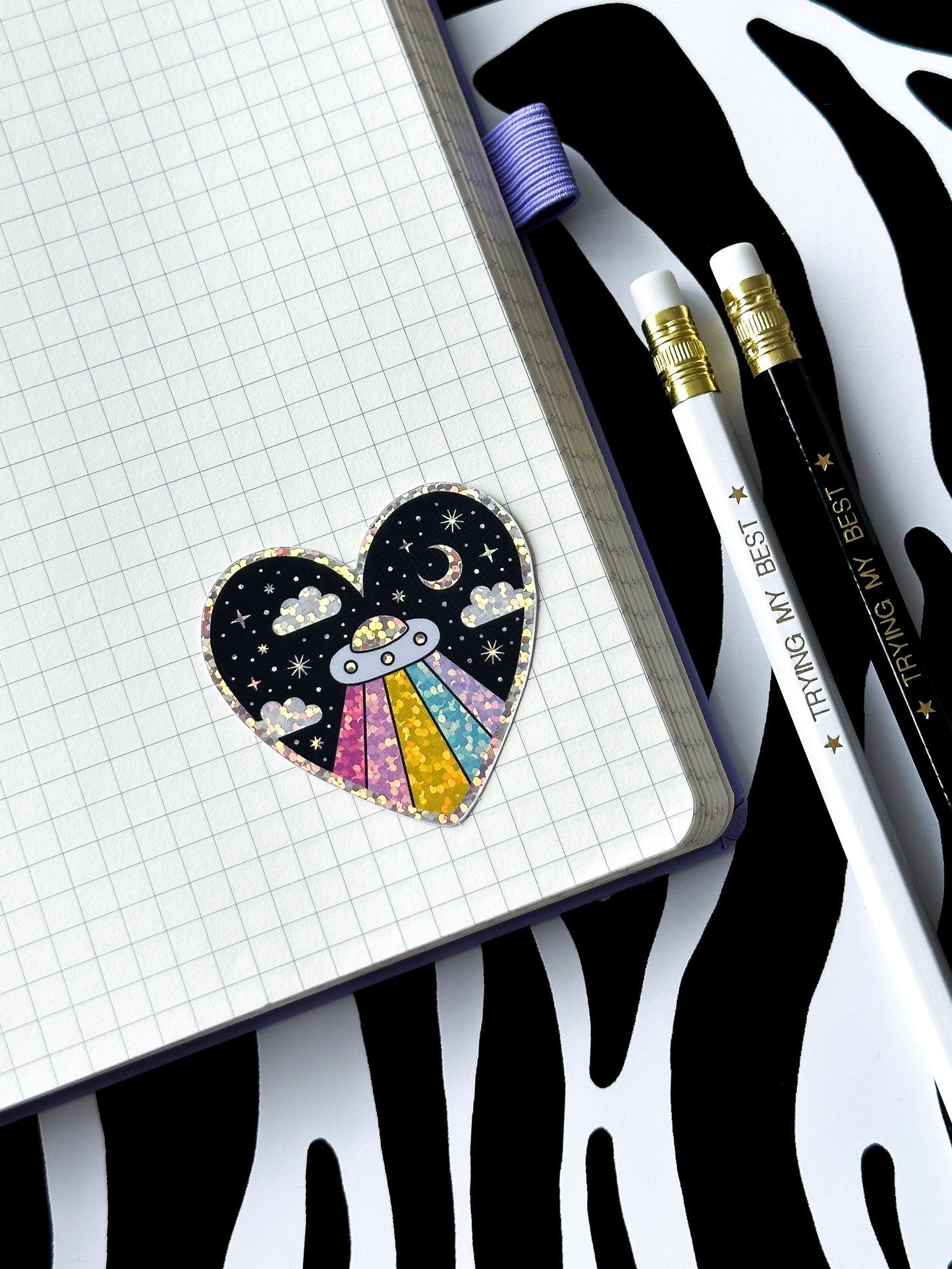 Glitter Rainbow UFO Sticker