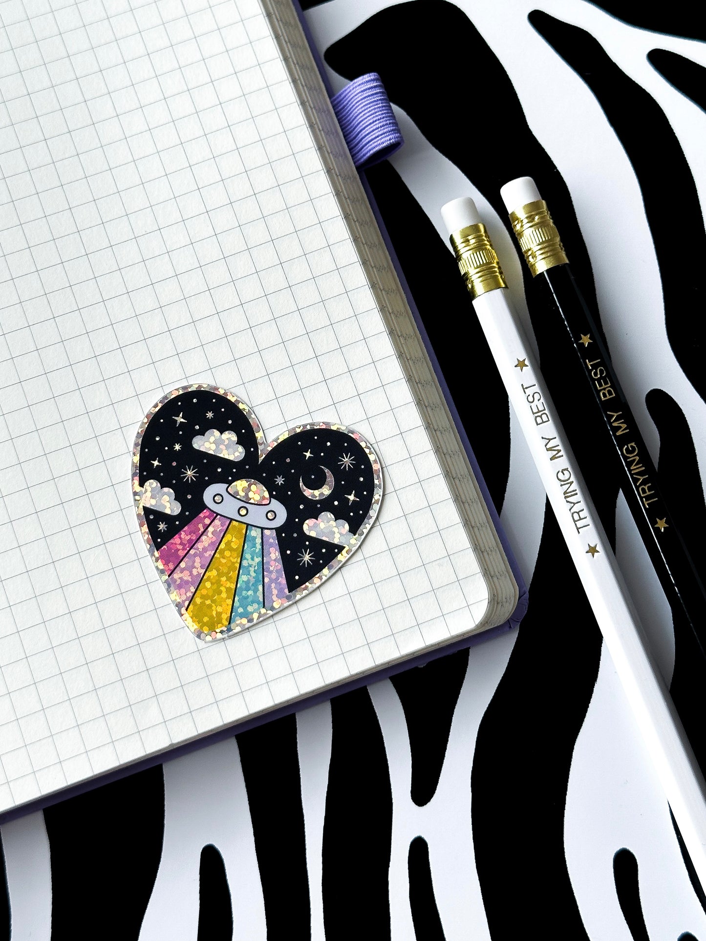 Glitter Rainbow UFO Sticker