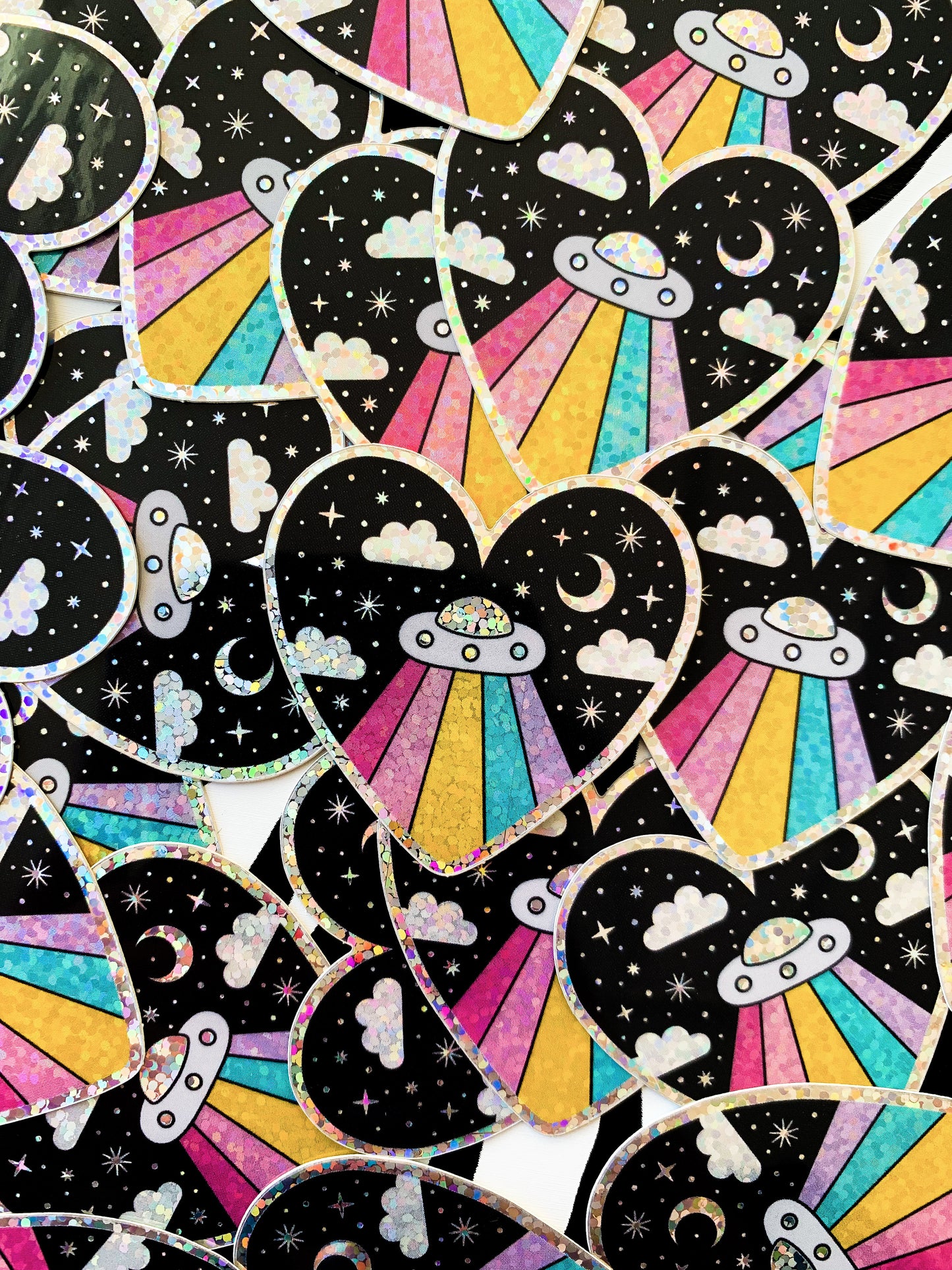 Glitter Rainbow UFO Sticker