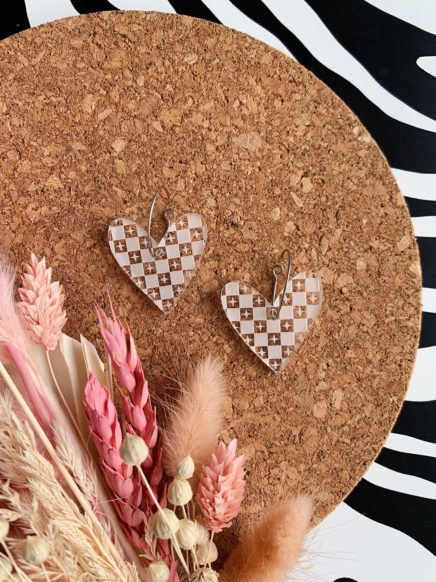 Checkerboard Heart Earrings