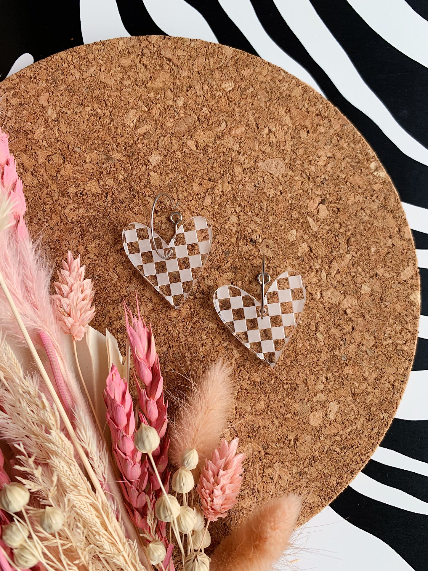 Checkerboard Heart Earrings