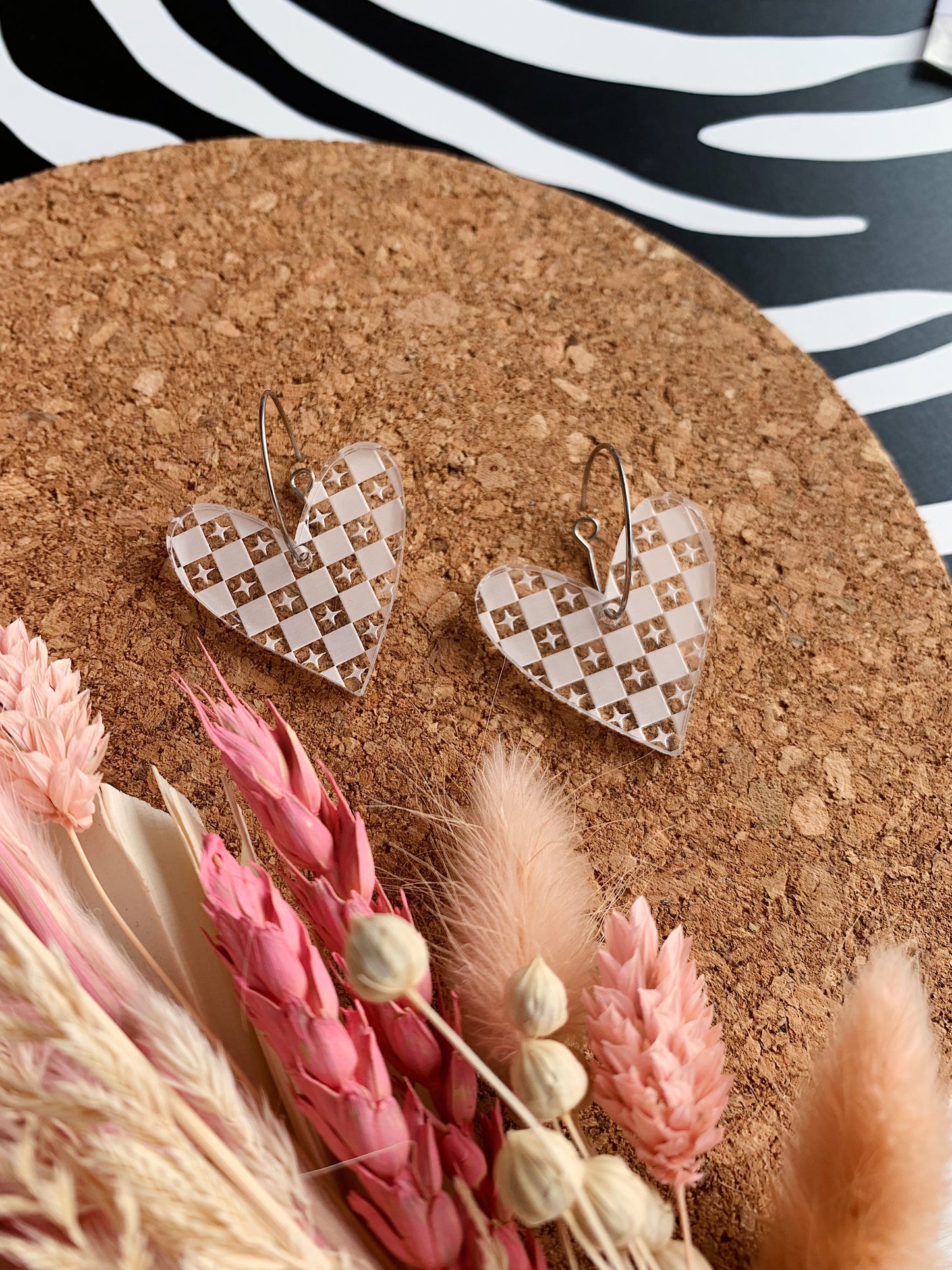 Checkerboard Heart Earrings
