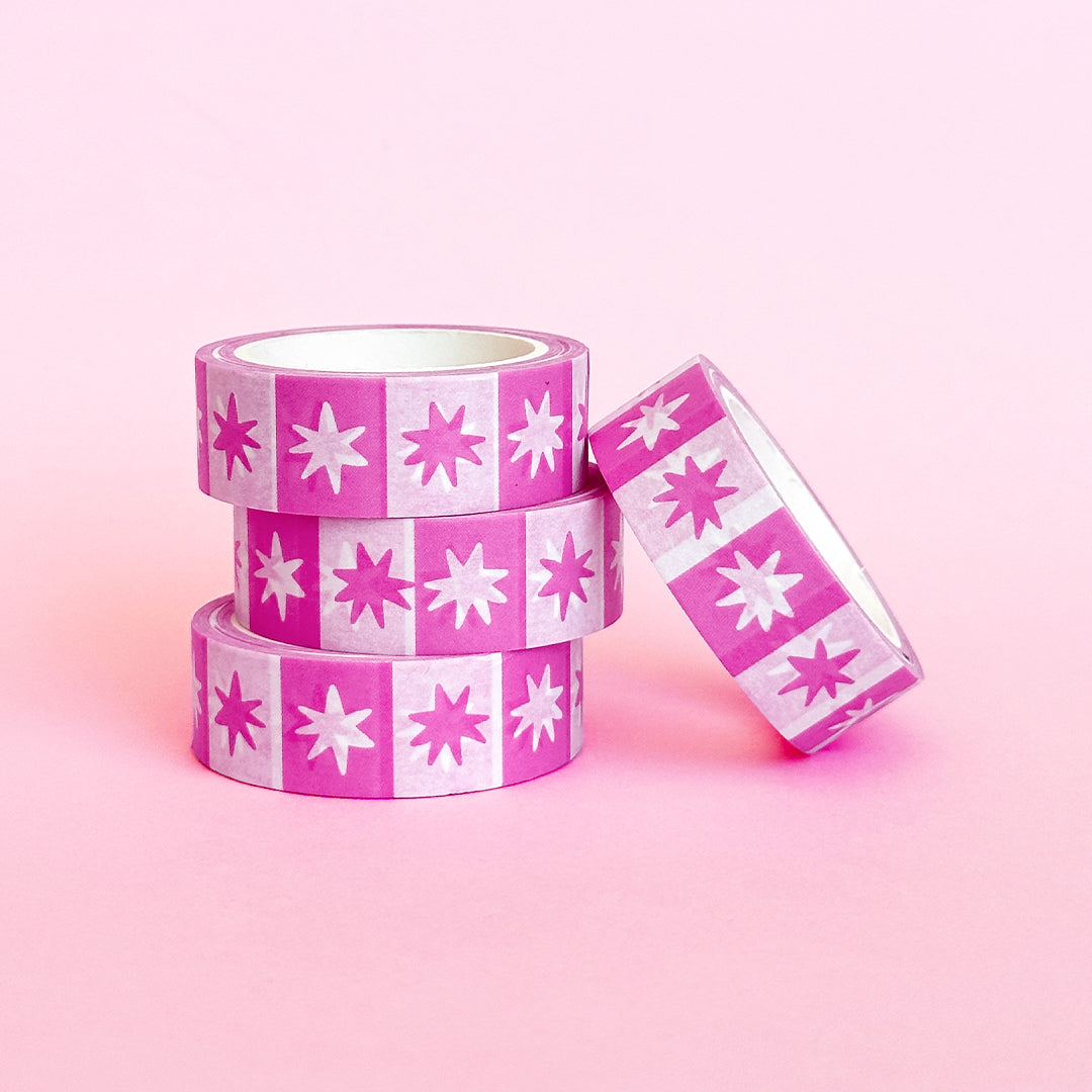 Pink Star Checkerboard Washi Tape