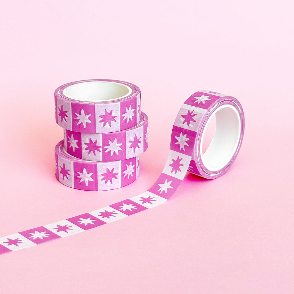 Pink Star Checkerboard Washi Tape
