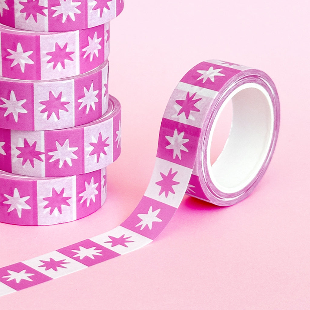 Pink Star Checkerboard Washi Tape