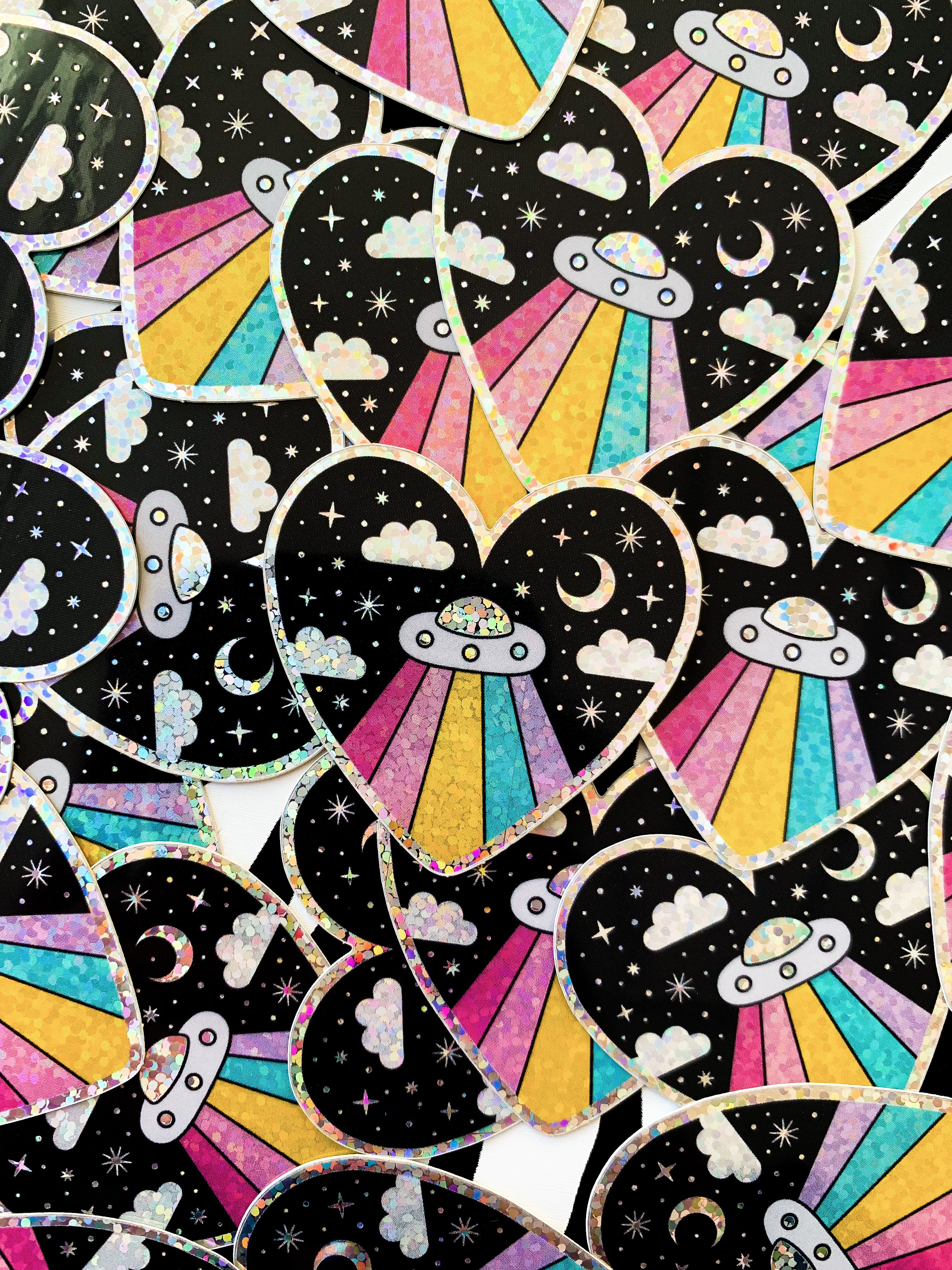 Glitter Rainbow UFO Sticker